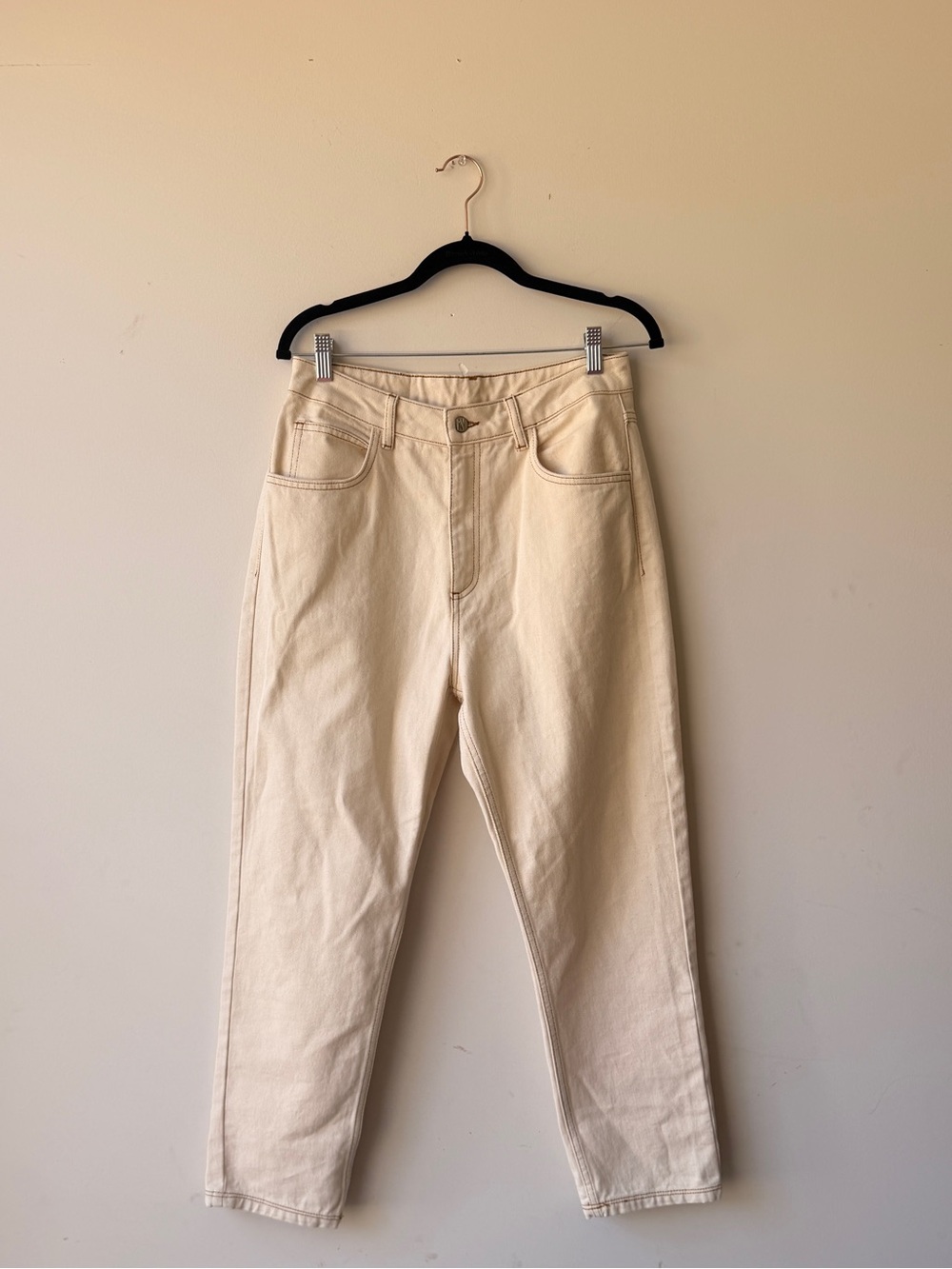 100% Cotton Reclaimed Vintage Straight-Leg Jeans in Cream